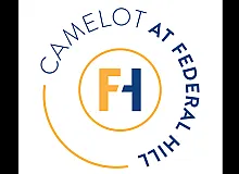 Modern logo for Camelot at Federal Hill featuring bold letters FH encircled with dynamic curves.