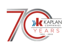 Kaplan Companies celebrates 70 years with a sleek, modern anniversary logo design in red and gray.