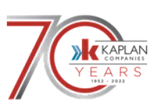 Kaplan Companies 70th anniversary logo with modern design elements and bold colors, celebrating decades of excellence.