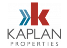 Kaplan Properties logo featuring a stylized red and blue 'K' symbol with bold, modern typography.