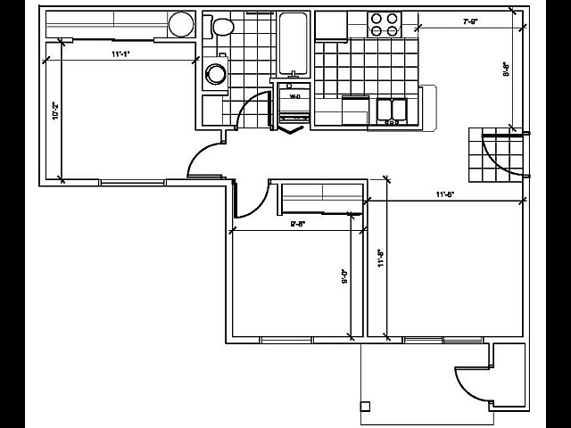 Inviting floor plan showcasing a cozy 1-bedroom layout with a well-appointed kitchen, modern bathroom, and spacious living area.