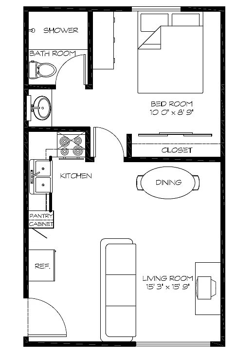 1 Bed layout example 1