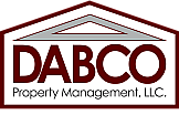 Logo for DABCO Property Management, LLC, featuring bold maroon text within a house-shaped outline.