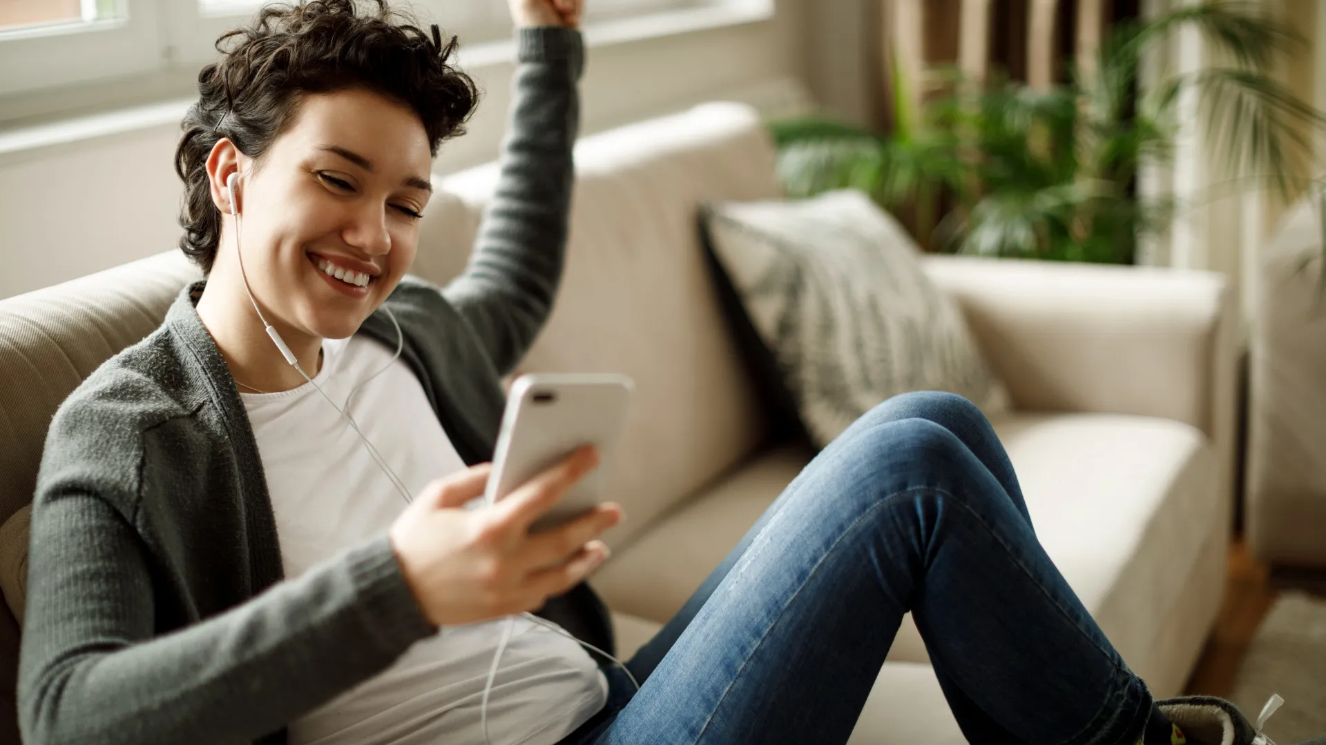 Listening to music on couch