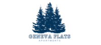 Charming Crestview Apartments logo featuring elegant blue pine trees symbolizing serene and tranquil living.