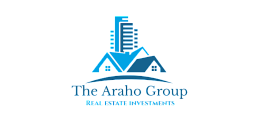 Elegant logo for The Araho Group, showcasing a skyline and residential rooftops symbolizing real estate investments.