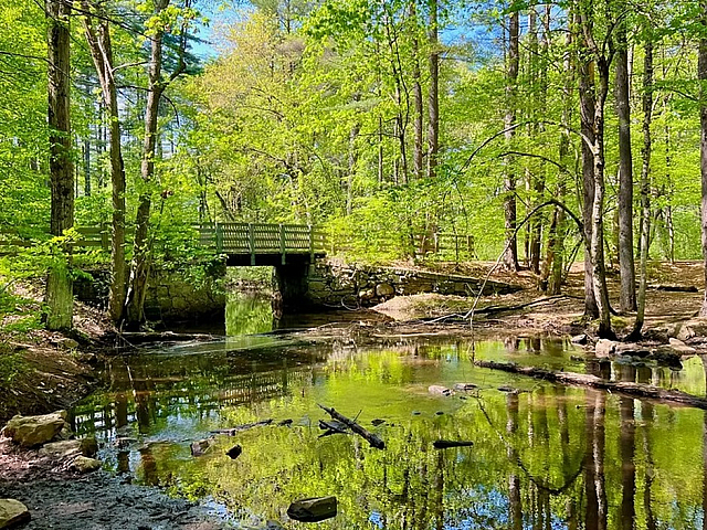 Mine Falls Park trails and outdoor recreation near Woodlands at Nashua apartments