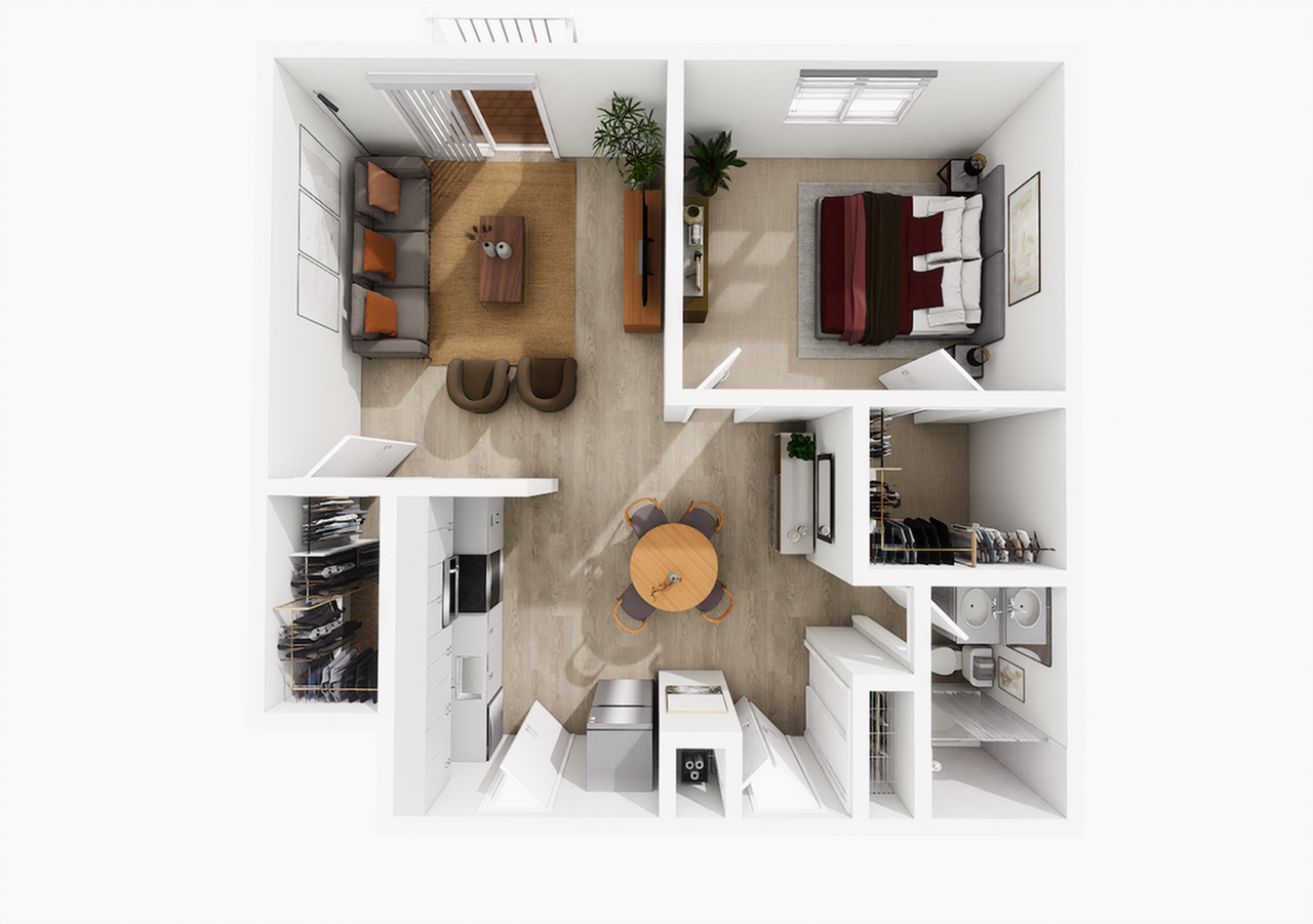 Deluxe one-bedroom apartment floor plan at Woodlands at Nashua