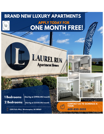 One Month FREE*! Lease your brand new one or two bedroom apartment today!