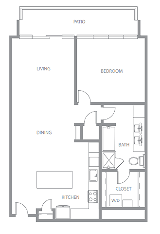 Spacious one bedroom floorplan featuring kitchen island,