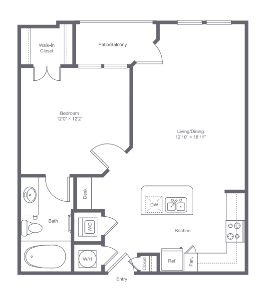 1 bedroom 1 bath apartment with dining area, private patio and 706 square feet