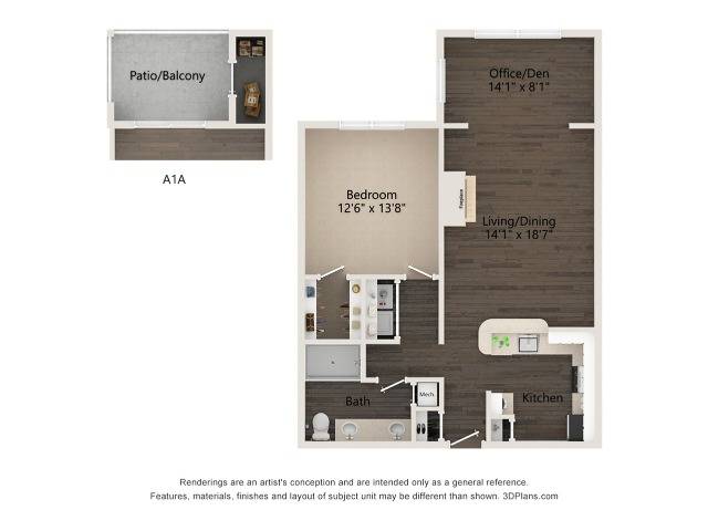 1 bedroom, 1 bathroom Degas layout