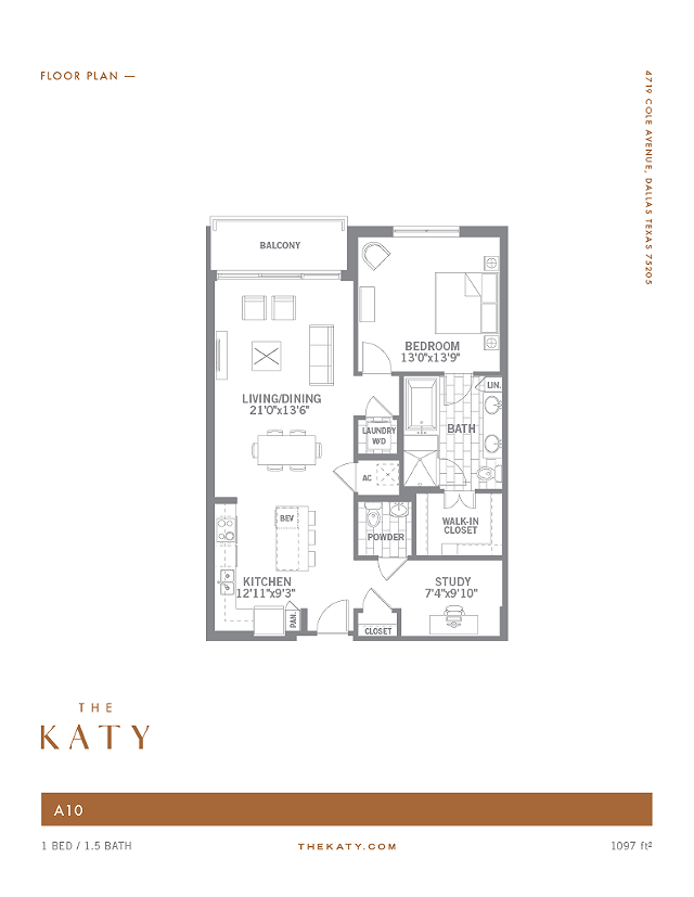 One Bedroom, One and a half Bathroom Apartment in Knox Henderson, TX Cole avenue apartments