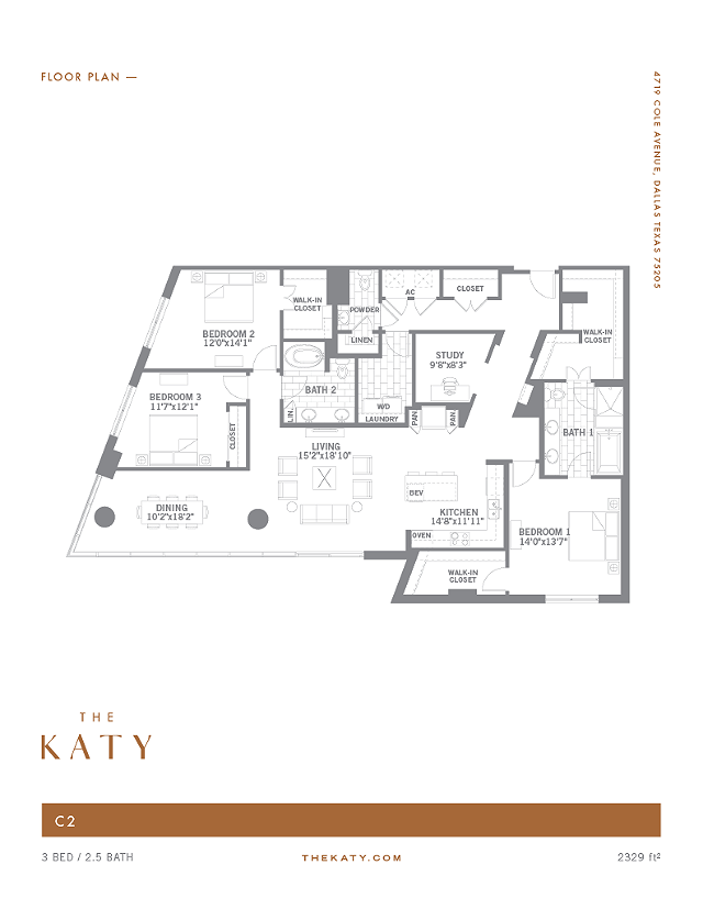 Three Bedroom, Two and a half bathroom Apartment in Uptown Dallas, TX