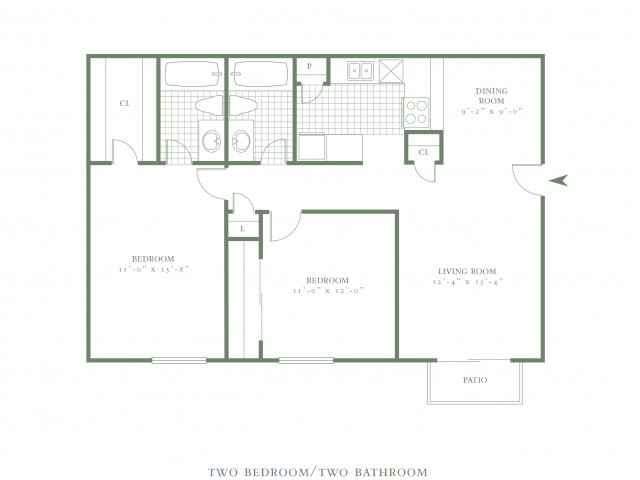 Two Bedroom/Two Bath - 950sf