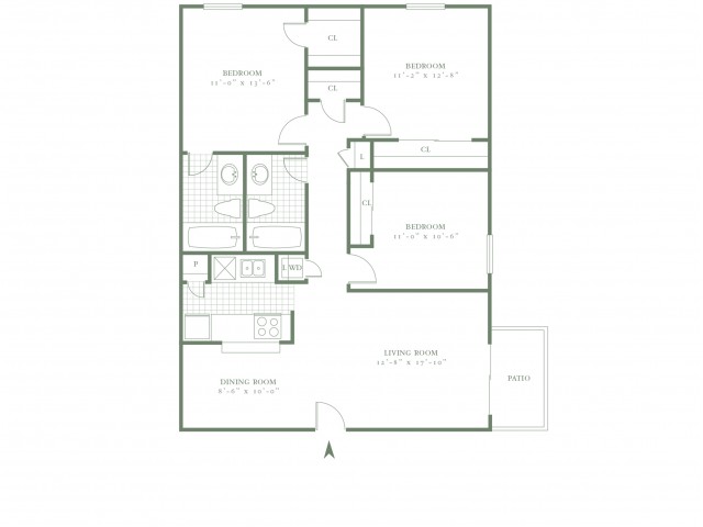 Three Bedroom/Two Bath - 1140sf