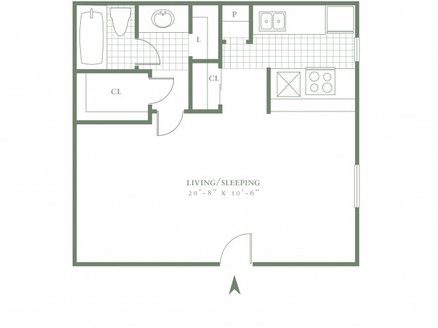 Efficiency 1 - One Bed-One Bath - 448sf