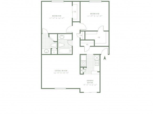 Two Bedroom/Two Bath - 1060sf
