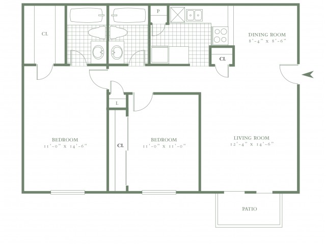 Two Bedroom/Two Bath - 899sf