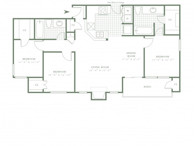 Three Bedroom/Two Bath - 1286sf