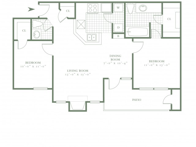 Two Bedroom/One and One Half Bath - 914sf