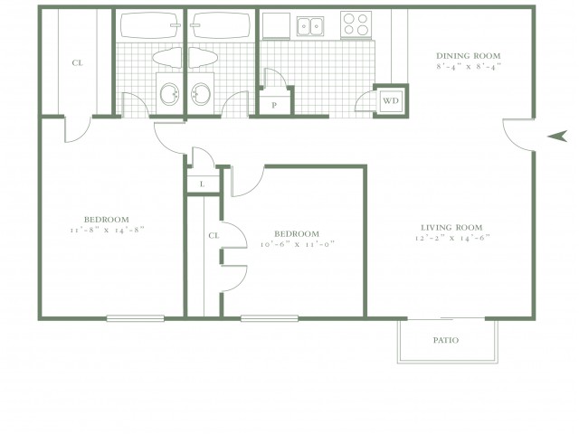 Two Bedroom/Two Bath - 876sf