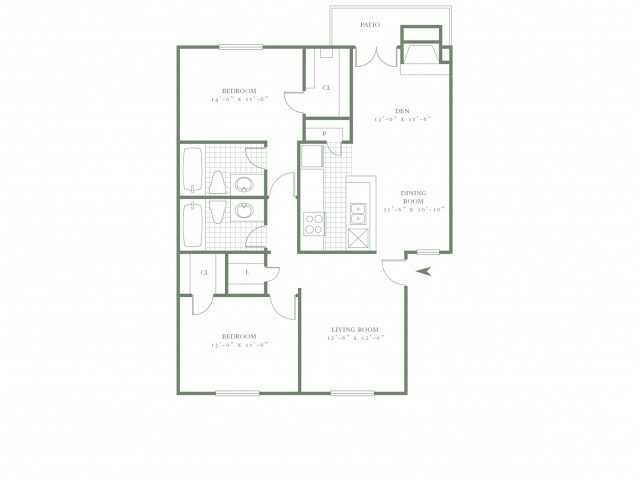 Two Bedroom/Two Bath - 1244sf
