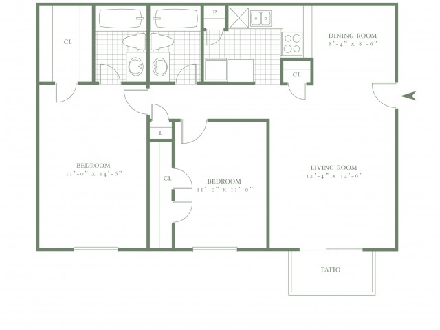 Two Bedroom/Two Bath - 899sf