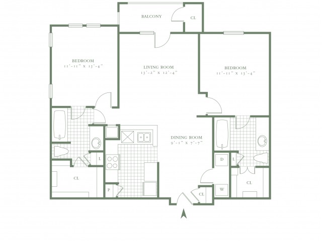 Two Bedroom/Two Bath - 1063sf