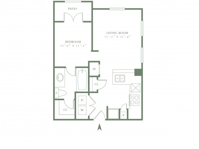 Efficiency - One Bed/One Bath - 559sf