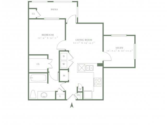 One Bedroom and Study/One Bath - 780sf