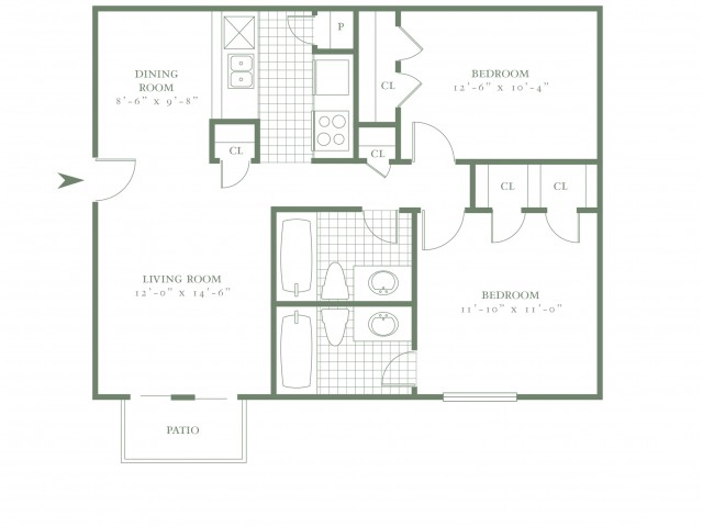 Two Bedroom/Two Bath - 852sf