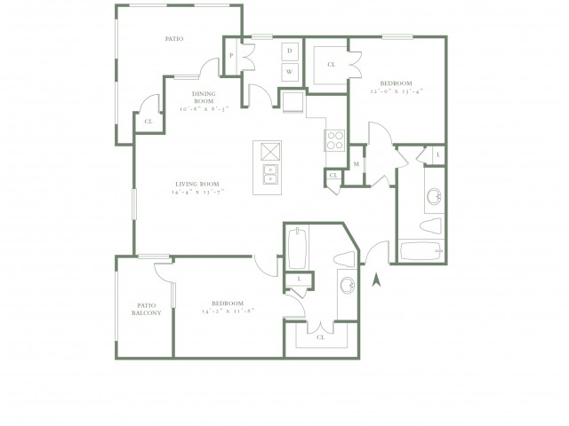 Two Bedroom/Two Bath - 1175sf