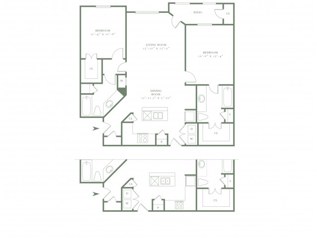 Two Bedroom/Two Bath - 1185sf