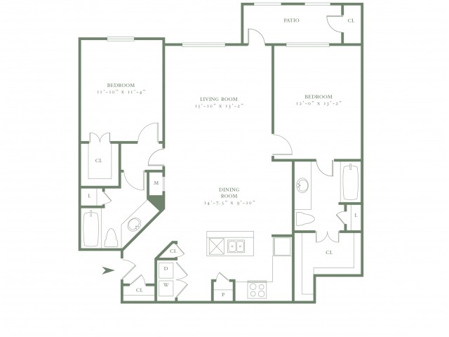 Two Bedroom/Two Bath - 1219sf