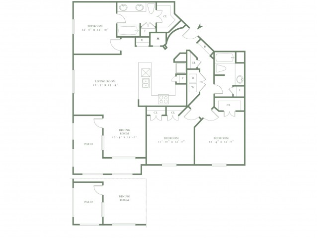 Three Bedroom/Two Bath - 1418sf