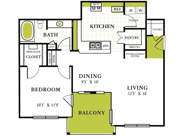 One Bedroom Floorplan | Grapevine Twenty Four 99