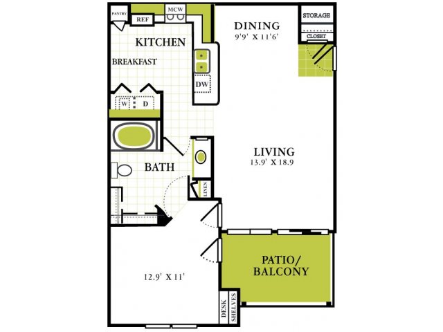 One Bedroom Floorplan | Grapevine Twenty Four 99 1