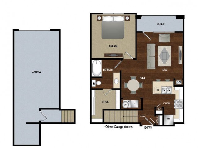 One bedroom one bath, kitchen, kitchen pantry, dinning room, living room, one closet and patio with attached garage.