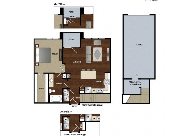 One bedroom one bath, kitchen, kitchen pantry, dinning room, living room, one closet and patio with attached garage.