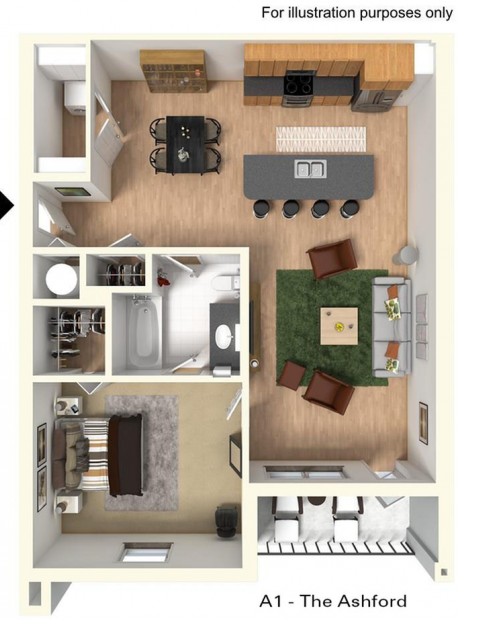 One Bedroom One Bath l The Ashford Layout l High Ridge Landing