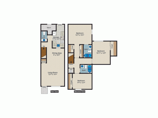 The Townhomes of Beverly (Closed) - Three Bedroom Premium- White Kitchen