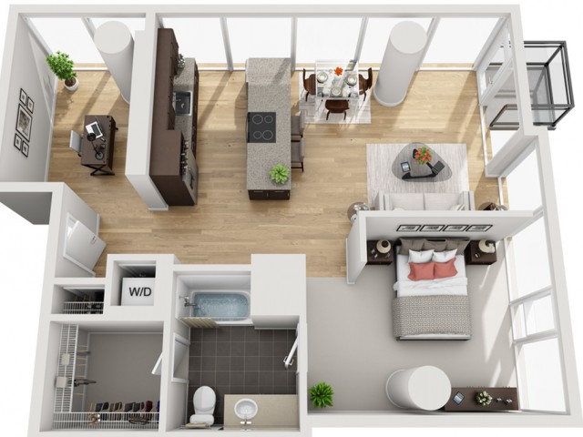 1 Bed 1 Bath + Den Floor Plan 1ed