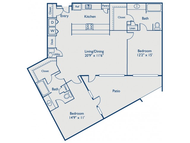 B3 two bed, two bath with large closets, eat in kitchen and large patio