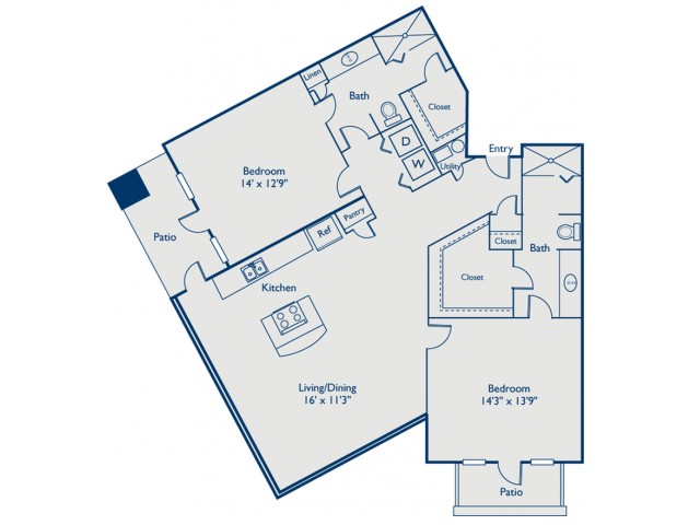 B2 two bed, two bath with large closets and two patios
