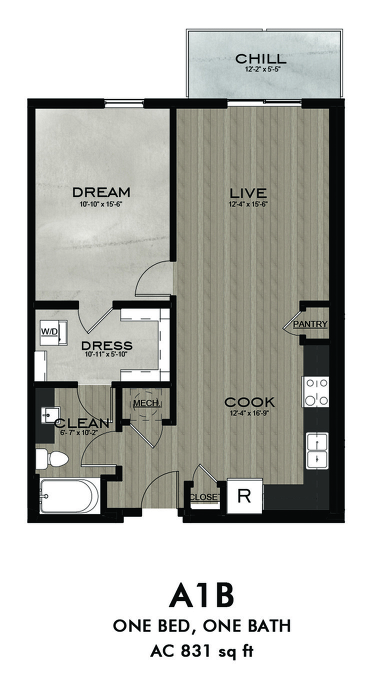 1 Bedroom 1 Bathroom floor plan