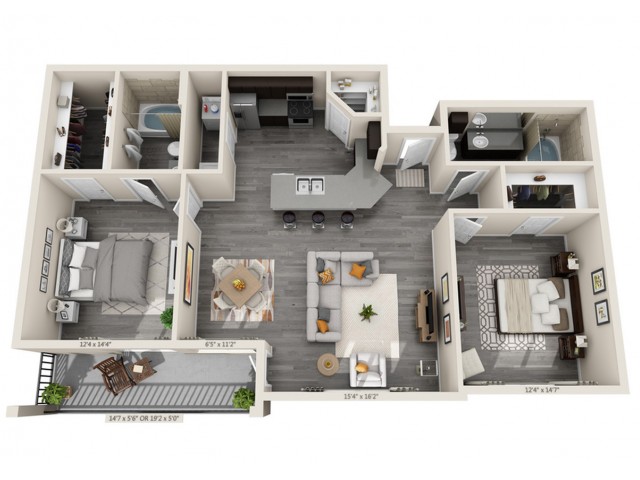 Two Bedrooms/Two Bathrooms