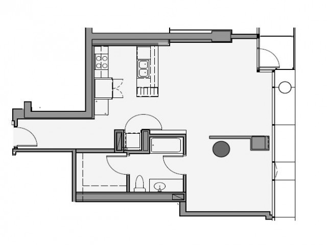 1 Bed 1 Bath Floor Plan 1g