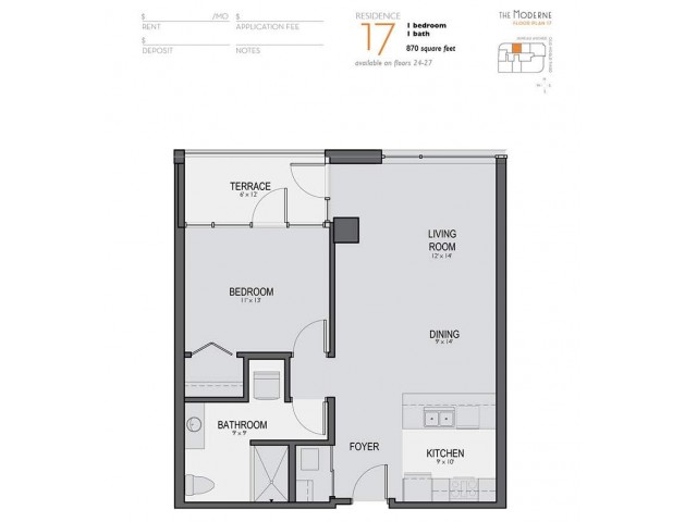 One Bedroom One Bathroom Floor Plan 17