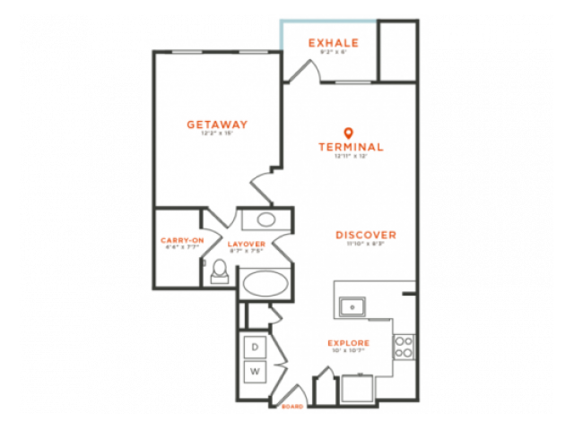 1 bedroom 1 bath with dining area, private patio, walk-in closet and 773 square feet